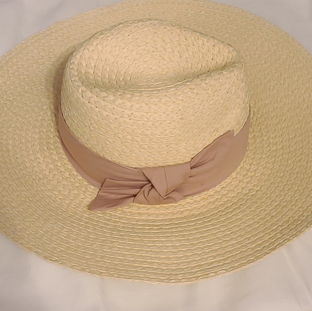 LC Lauren Conrad Cream Straw Hat with Tan Ribbon